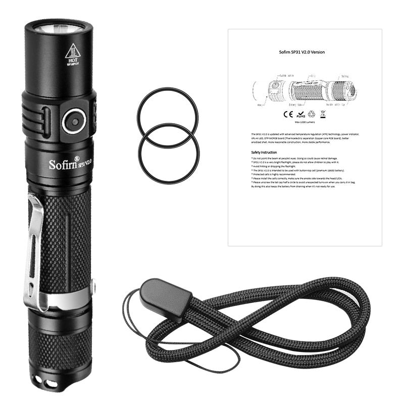 Sofirn SP31 V2.0 Powerful Tactical LED Flashlight 18650 XPL HI 1200lm Torch Light Lamp with Dual Switch Power Indicator ATR