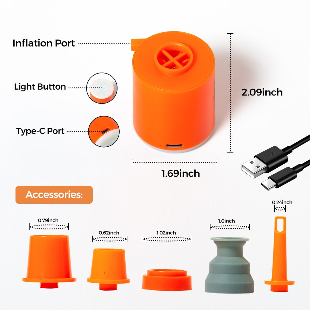 GIGA Pump 2 3-in-1 Portable Mini Electric Inflator USB Charging Outdoor Air Pump Air Mattress Boat Vacuum Pump Camping Latern