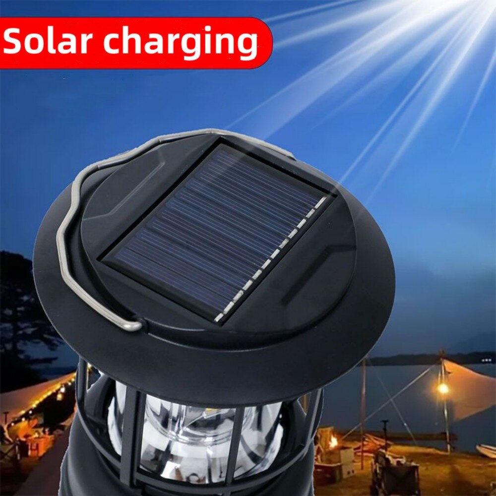Vintage Solar Charging Camping Light Portable Rechargeable Lamp Hanging Lantern Outdoor Waterproof Light Tent Equipment Supplies
