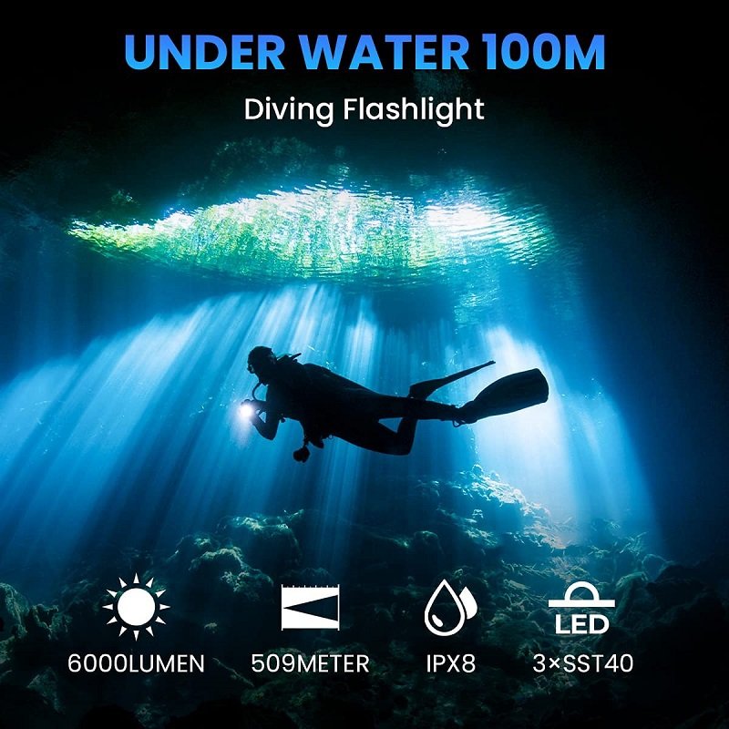 Sofirn SD01 6000LM Powerful Diving Light 3* SST40 LED Dive Flashlight Underwater Torch 4 Modes Magnetic Control Switch