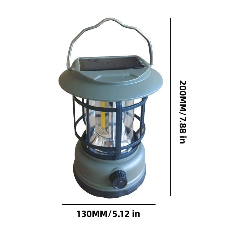 Vintage Solar Charging Camping Light Portable Rechargeable Lamp Hanging Lantern Outdoor Waterproof Light Tent Equipment Supplies