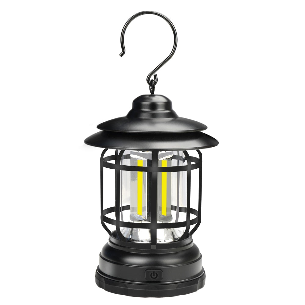 Vintage Metal Hanging Camping Lanterns 3600mAh Battery Powered Warm Light Led Camp Lantern Rechargeable Tent Light For Outdoor