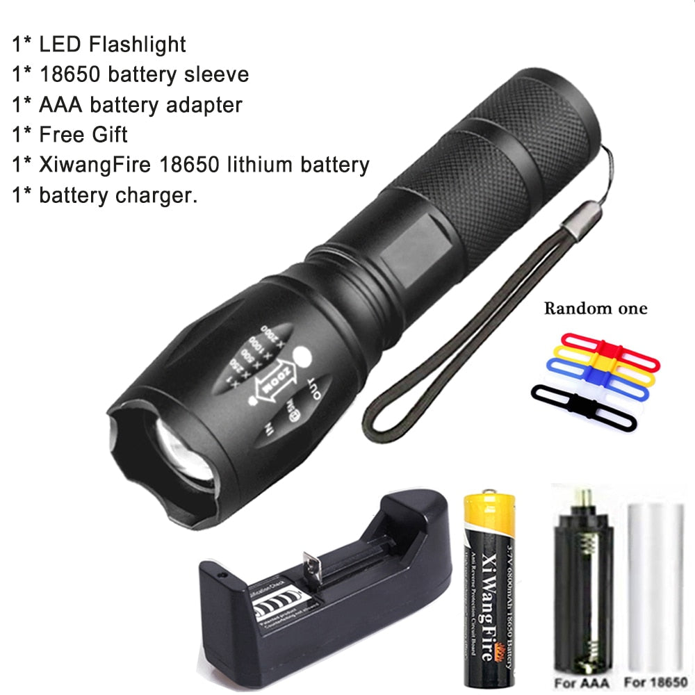 Portable Powerful LED Lamp XML-T6 Flashlight Linterna Torch Uses 18650 Chargeable Battery Outdoor Camping Tactics Flash Light