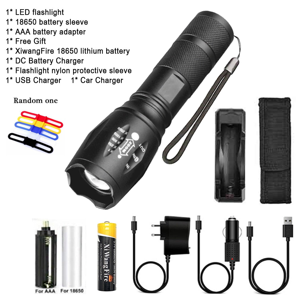 Portable Powerful LED Lamp XML-T6 Flashlight Linterna Torch Uses 18650 Chargeable Battery Outdoor Camping Tactics Flash Light