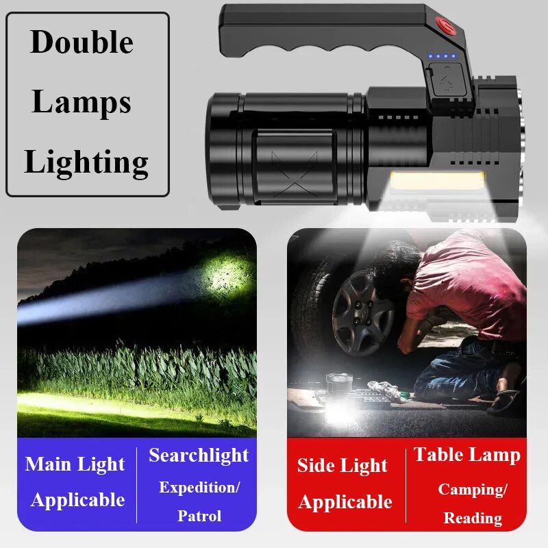 High Power Led Flashlights Four Heads Powerful Flashlight USB Rechargeable Led Flashlight Camping Ultra Bright Torch Flightlight
