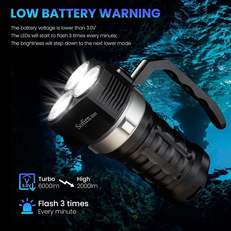 Sofirn SD01 6000LM Powerful Diving Light 3* SST40 LED Dive Flashlight Underwater Torch 4 Modes Magnetic Control Switch