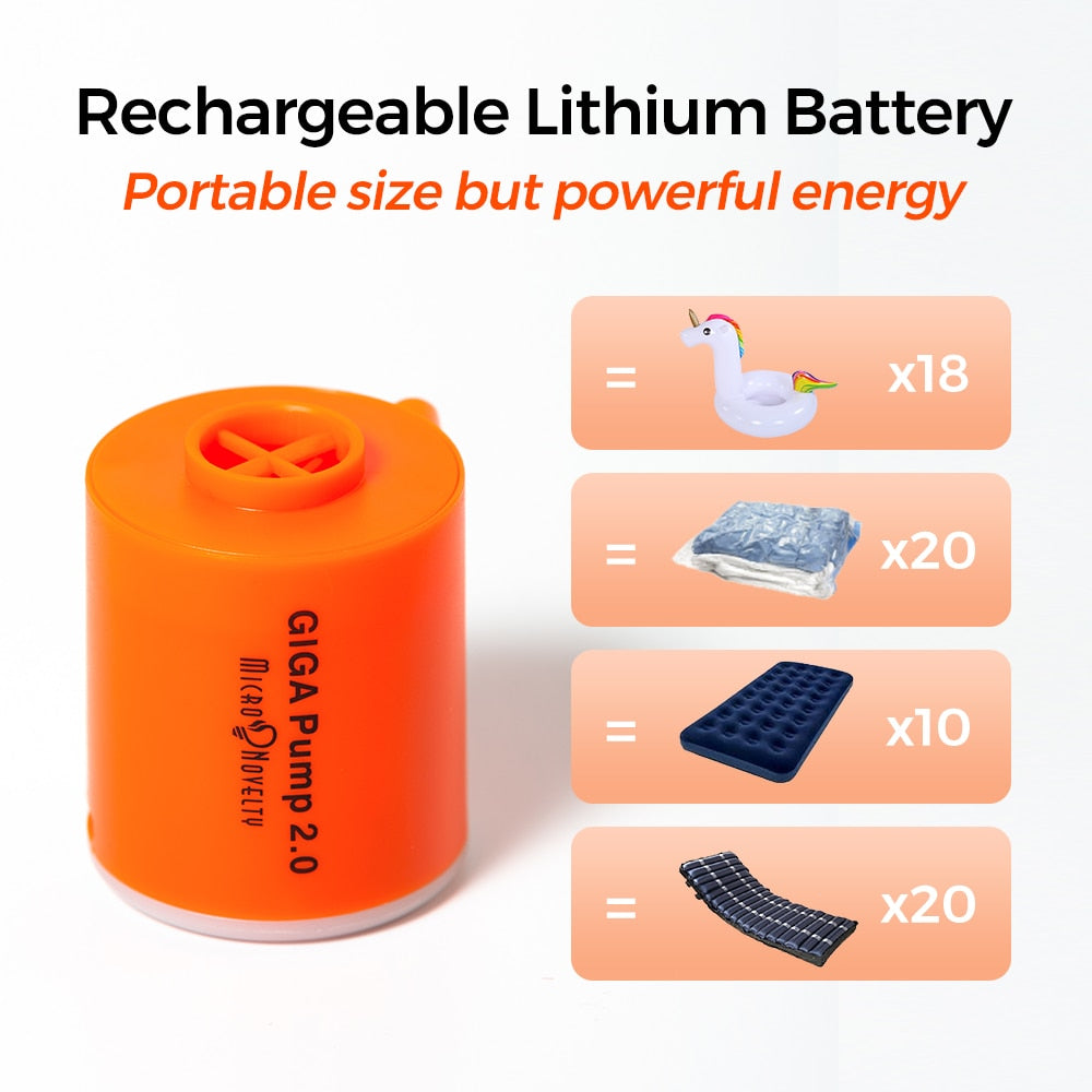 GIGA Pump 2 3-in-1 Portable Mini Electric Inflator USB Charging Outdoor Air Pump Air Mattress Boat Vacuum Pump Camping Latern