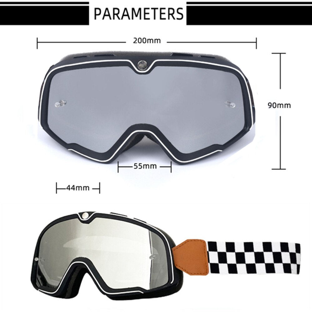 Retro Motorcycle Goggles Ski Glasses Motocross Sunglasses Vintage Cycling Racing Woman Cafe Racer Chopper Moto Cross MTB ATV