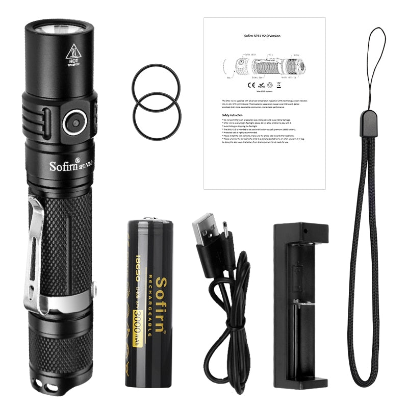 Sofirn SP31 V2.0 Powerful Tactical LED Flashlight 18650 XPL HI 1200lm Torch Light Lamp with Dual Switch Power Indicator ATR