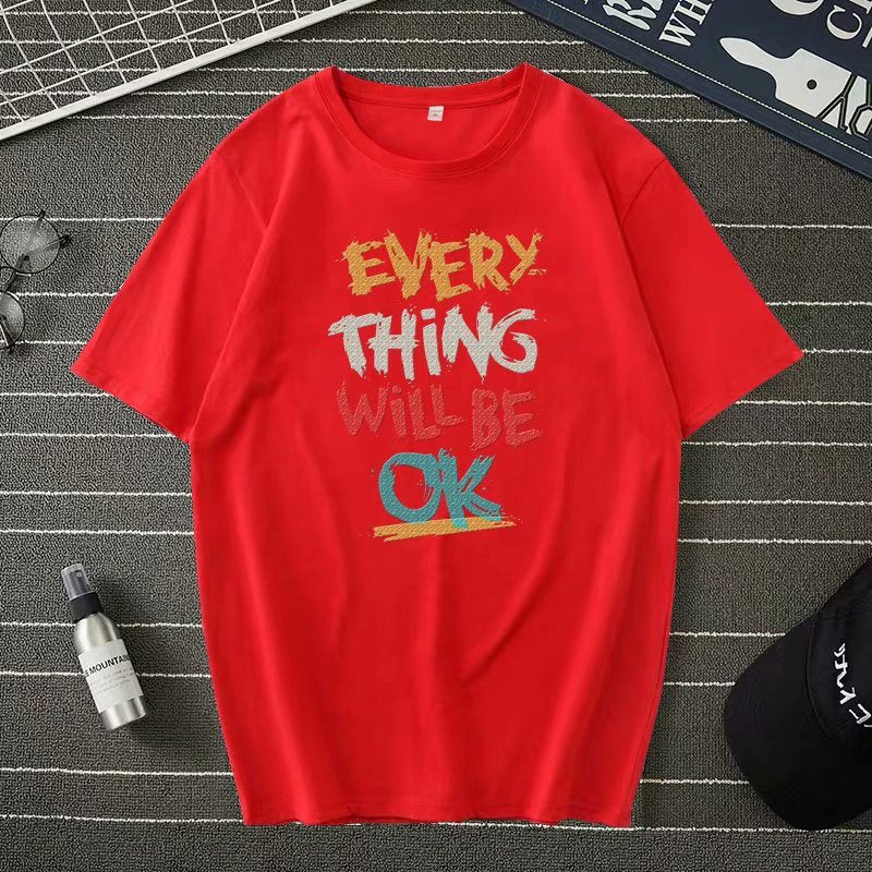 Half Sleeve Red T-Shirt Loose Short Sleeve Men's Top