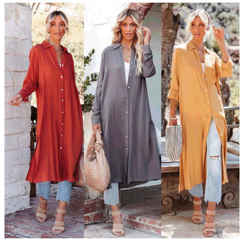 Women's Lapel Shirt Loose Casual Long Sleeve Dress