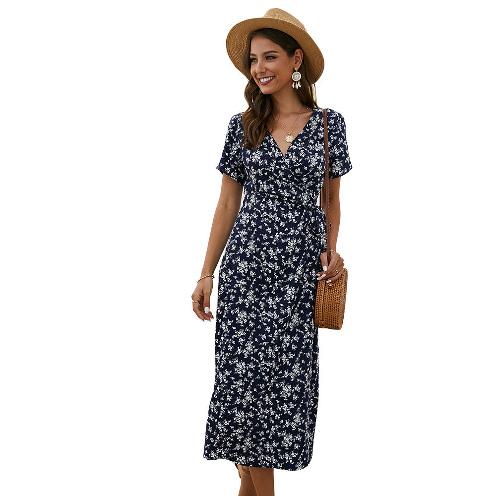 Spring And Summer Floral Short-sleeved Dress