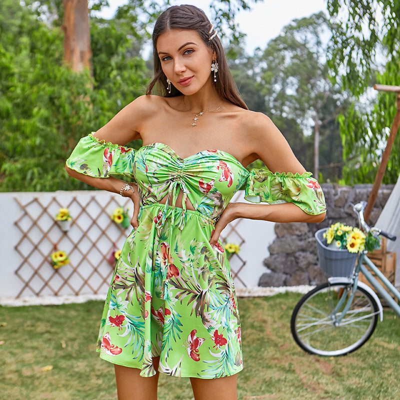 Summer Tube Top Cut-out Shoulder Short-sleeved Dress