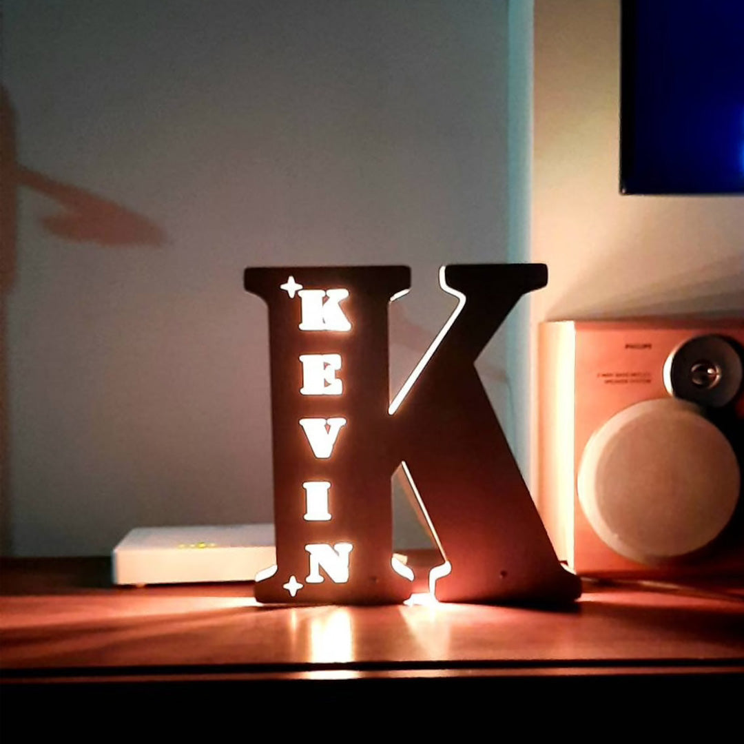 Houten Nachtlampje Initialen + Naam & Afstandsbediening