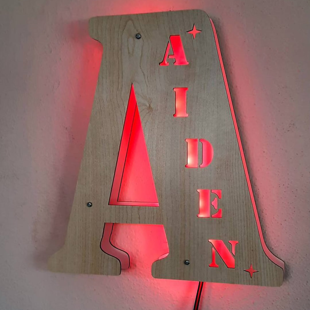 Houten Nachtlampje Initialen + Naam & Afstandsbediening