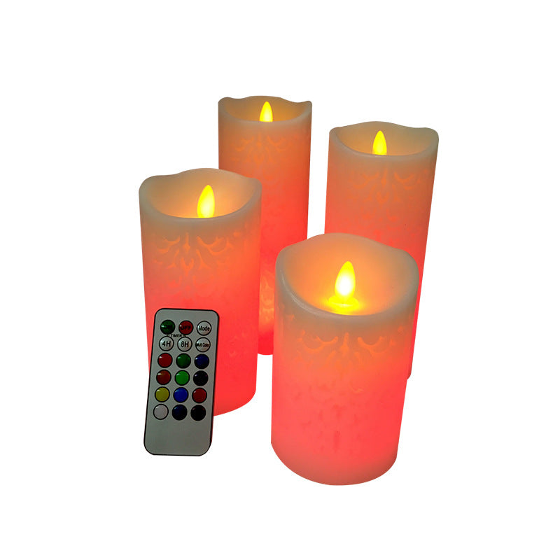 Hollow pattern swing 18 key remote control timing on yellow light colorful LED electronic candle wedding special candle