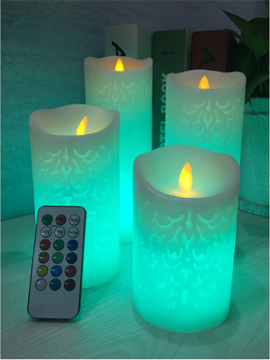 Hollow pattern swing 18 key remote control timing on yellow light colorful LED electronic candle wedding special candle