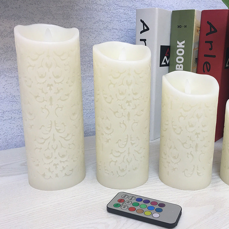 Hollow pattern swing 18 key remote control timing on yellow light colorful LED electronic candle wedding special candle