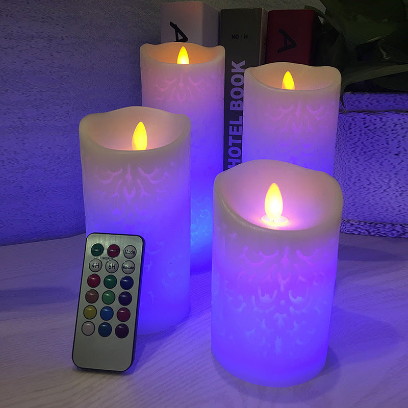 Hollow pattern swing 18 key remote control timing on yellow light colorful LED electronic candle wedding special candle