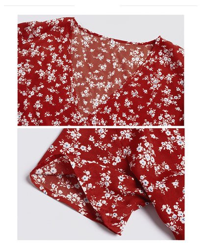 Spring And Summer Floral Short-sleeved Dress