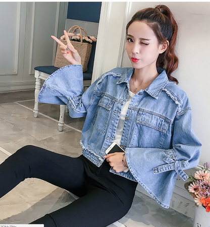 2021 spring new women's Korean spring jacket students wild spring and autumn short red denim jacket female tide