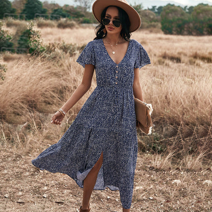 Spring And Summer Big Leopard Print Short Sleeve Dress