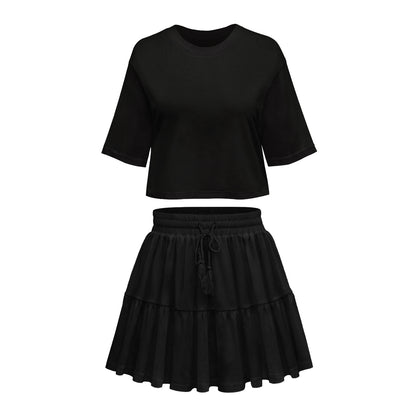 Commuter Suit Short Sleeve Loose Crew Neck Top Casual