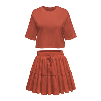 Commuter Suit Short Sleeve Loose Crew Neck Top Casual