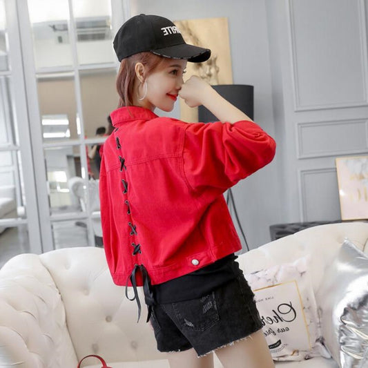 2021 spring new women's Korean spring jacket students wild spring and autumn short red denim jacket female tide