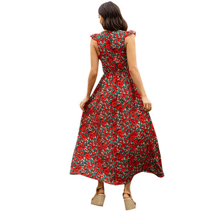 Fashion Floral High Waist Sleeveless Sling Dress