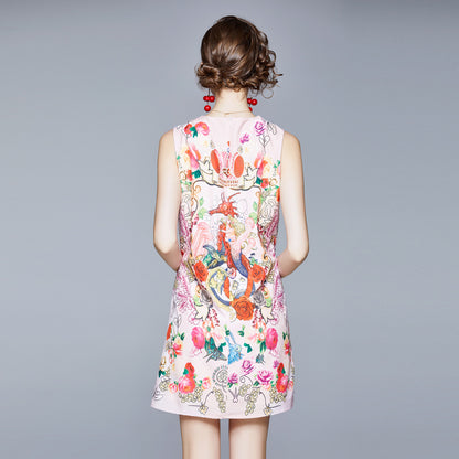 Women's Animal Locator Print Crew Neck Sleeveless Tank Dress