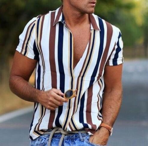 Striped Shirt Men's Casual  Digital Printing