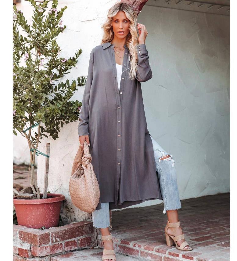 Women's Lapel Shirt Loose Casual Long Sleeve Dress
