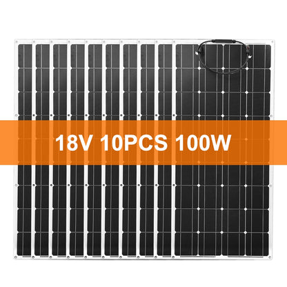 Dokio 18V 10pc 100W Flexible Solar Panel Monocrystalline Solar Panel For Car/Home Waterproof Charge 12V 1000W Solar Panel