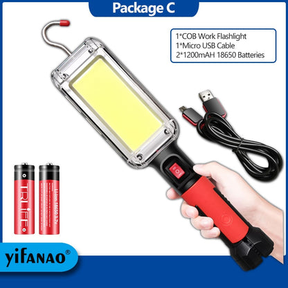 LED Work Light Powerful Portable Lantern Hook Magnet Camping Lamp COB USB Rechargeable 18650 Flashlight Torch Waterproof