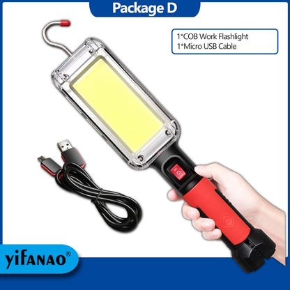 LED Work Light Powerful Portable Lantern Hook Magnet Camping Lamp COB USB Rechargeable 18650 Flashlight Torch Waterproof