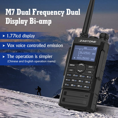 Zastone M7 dual band 5W walkie talkie 136-174 400-480mhz 250 channels 2600mah battery hf transceiver ham radio