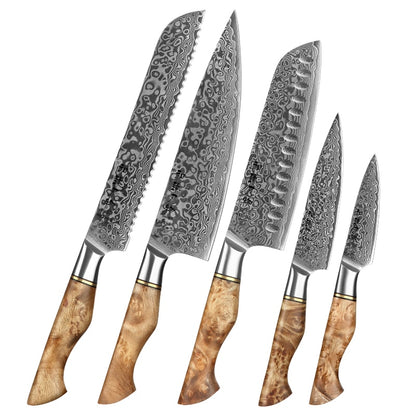 HEZHEN 1-5PC Knife Set Japanese Damascus Steel Chef Santoku Bread Paring Utility Professional Slicing knife Cook Kitchen Knife
