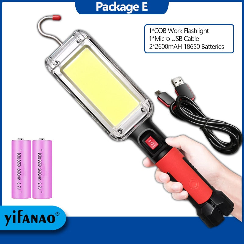 LED Work Light Powerful Portable Lantern Hook Magnet Camping Lamp COB USB Rechargeable 18650 Flashlight Torch Waterproof