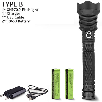 250000cd 1000m XHP90.2 most powerful led flashlight usb Zoom Tactical torch xhp50 18650 or 26650 Rechargeable battery hand light