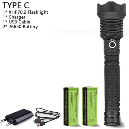 250000cd 1000m XHP90.2 most powerful led flashlight usb Zoom Tactical torch xhp50 18650 or 26650 Rechargeable battery hand light