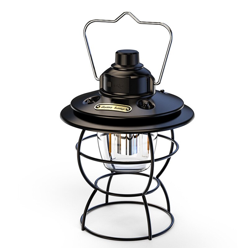 Led Portable Retro Camping Lantern Rechargeable Metal Handle Flashlight Vintage Warm White Light Outdoor Hanging Tent Light