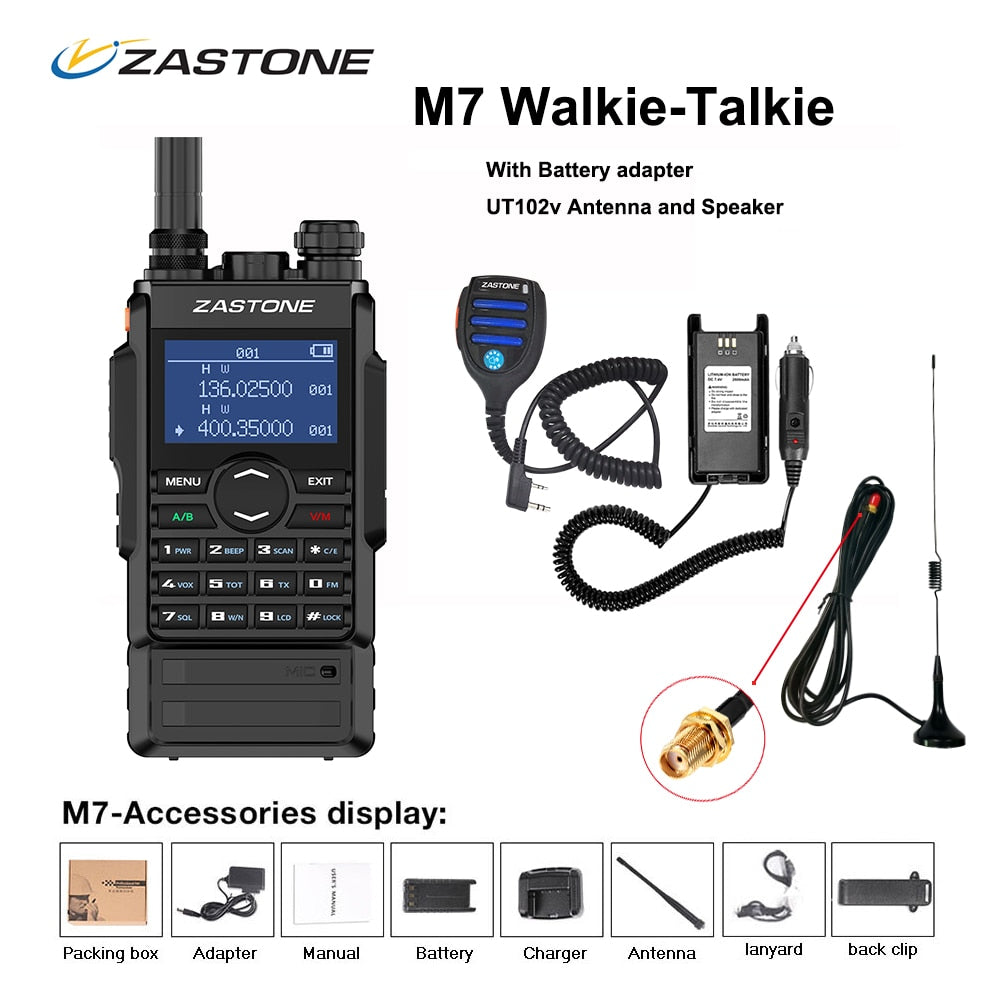Zastone M7 dual band 5W walkie talkie 136-174 400-480mhz 250 channels 2600mah battery hf transceiver ham radio
