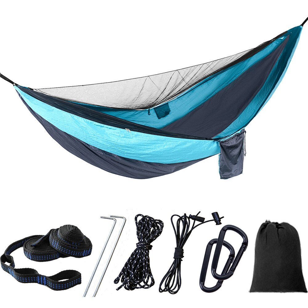 Camping Hammock with Mosquito Net Double Hammock Travel Hammock,Backpacking Hammock Portable Parachute 5+1 Ring Strap Hammock