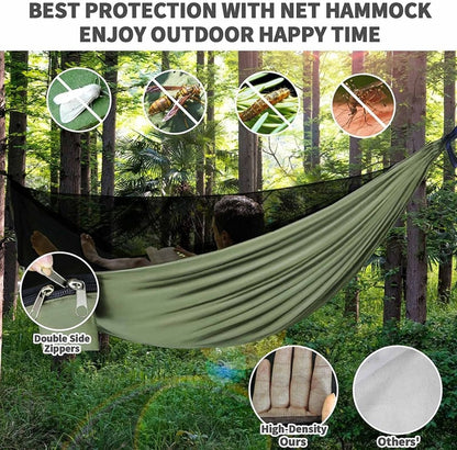 Camping Hammock with Mosquito Net Double Hammock Travel Hammock,Backpacking Hammock Portable Parachute 5+1 Ring Strap Hammock
