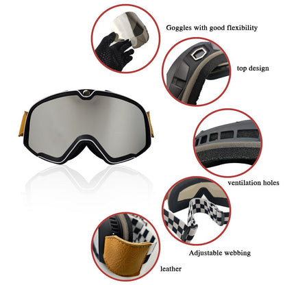 Retro Motorcycle Goggles Ski Glasses Motocross Sunglasses Vintage Cycling Racing Woman Cafe Racer Chopper Moto Cross MTB ATV