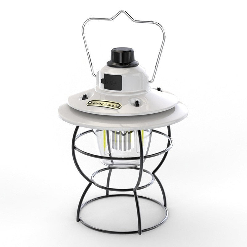 Led Portable Retro Camping Lantern Rechargeable Metal Handle Flashlight Vintage Warm White Light Outdoor Hanging Tent Light