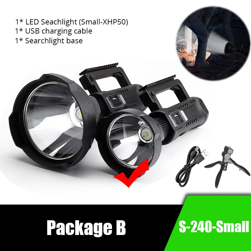 Powerful LED Flashlight Portable XHP70.2 Torch USB Rechargeable Searchlight Waterproof Spotlight with Base Fishing Light Lantern