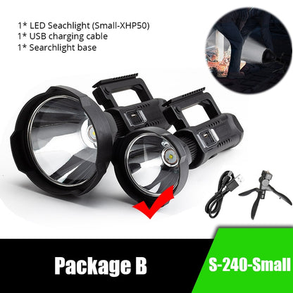 Powerful LED Flashlight Portable XHP70.2 Torch USB Rechargeable Searchlight Waterproof Spotlight with Base Fishing Light Lantern
