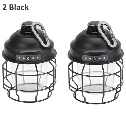 Vintage Metal Hanging Camping Lanterns 3600mAh Battery Powered Warm Light Led Camp Lantern Rechargeable Tent Light For Outdoor